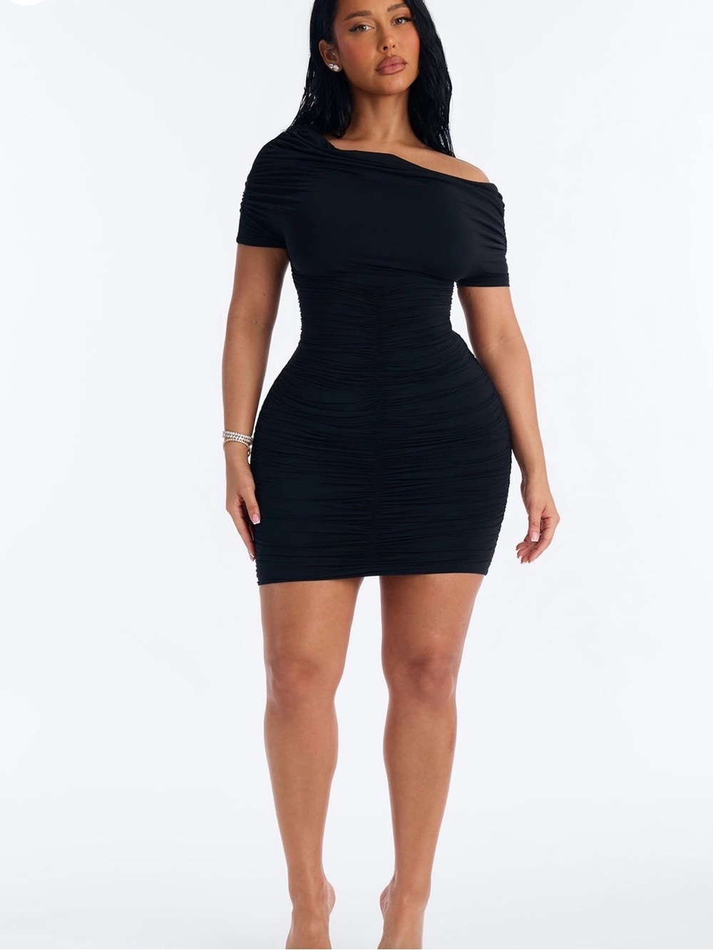 Women's Off-Shoulder Ruched Bodycon Dress in Black